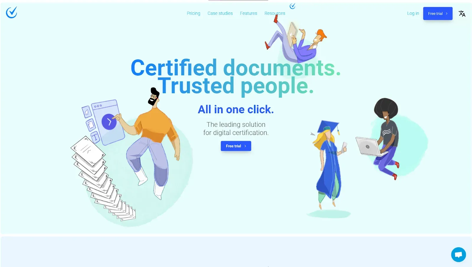 CV Trust homepage headline: Certified documents. Trusted people. All in one click.