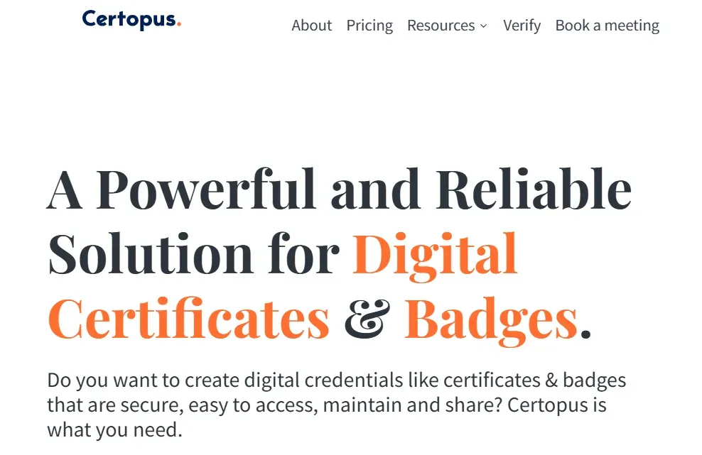 Certopus homepage: a solution for digital certificates and badges