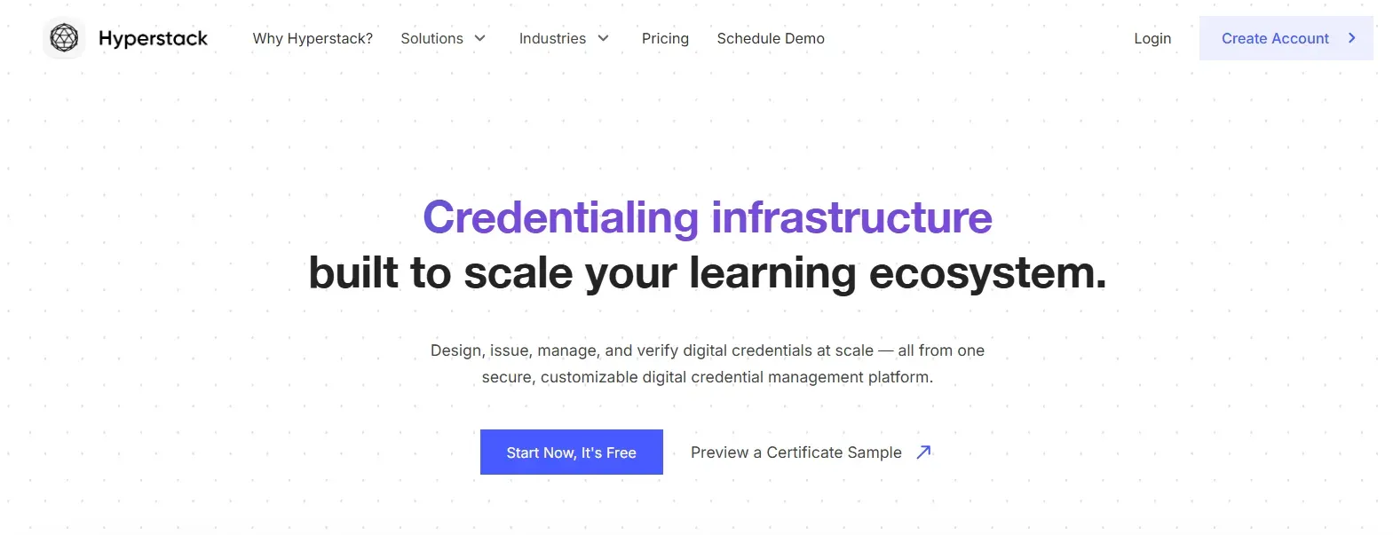 Hyperstack homepage: credentialing infrastructure built to scale your learning ecosystem