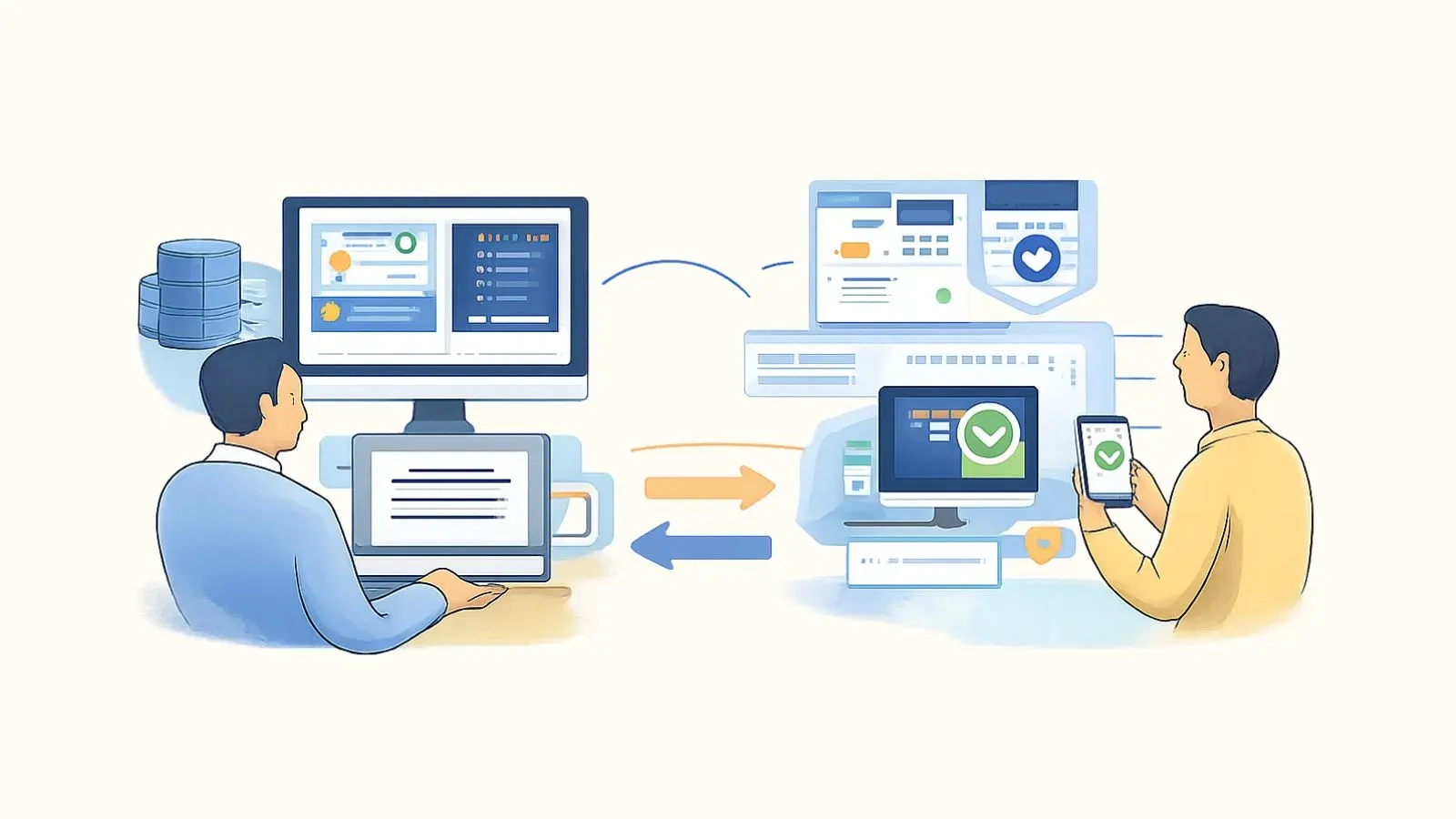 Illustration of an issuer and a verifier exchanging verified digital credentials between computers