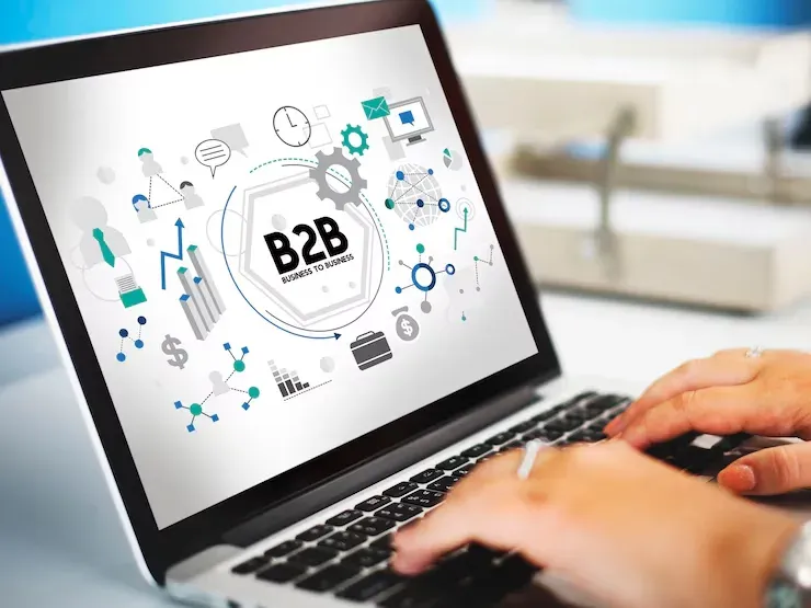 Laptop screen showing a B2B, business to business, diagram